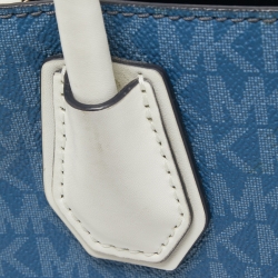 Pre Owned Michael Kors White/Blue Monogram Coated Canvas and Leather Mercer Tote
