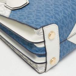 Pre Owned Michael Kors White/Blue Monogram Coated Canvas and Leather Mercer Tote