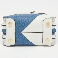 Pre Owned Michael Kors White/Blue Monogram Coated Canvas and Leather Mercer Tote