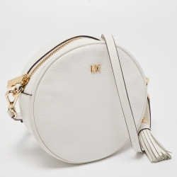 Pre Owned Michael Kors White Leather Round Crossbody Bag