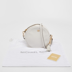 Pre Owned Michael Kors White Leather Round Crossbody Bag