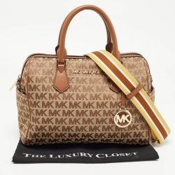Pre Owned  Michael Kors Brown Signature  Canvas and Leather Duffle Satchel