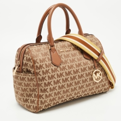 Pre Owned  Michael Kors Brown Signature  Canvas and Leather Duffle Satchel