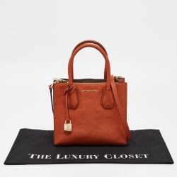 Pre Owned Michael Kors Orange Leather Small Mercer Tote