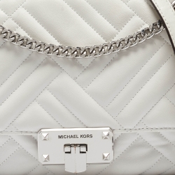Pre Owned Michael Kors White Quilted Leather Peyton Shoulder Bag
