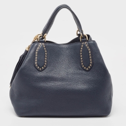 Pre Owned Michael Kors Navy Blue Leather Brooklyn Shoulder Bag