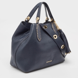 Pre Owned Michael Kors Navy Blue Leather Brooklyn Shoulder Bag