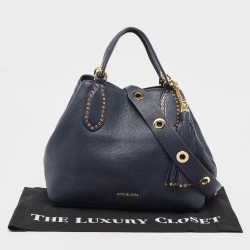 Pre Owned Michael Kors Navy Blue Leather Brooklyn Shoulder Bag