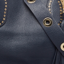 Pre Owned Michael Kors Navy Blue Leather Brooklyn Shoulder Bag