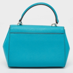 Pre Owned Michael Kors Turquoise Blue Leather Extra Small Ava Top Handle Bag