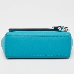 Pre Owned Michael Kors Turquoise Blue Leather Extra Small Ava Top Handle Bag