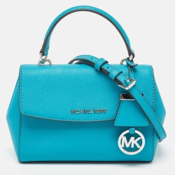 Pre Owned Michael Kors Turquoise Blue Leather Extra Small Ava Top Handle Bag