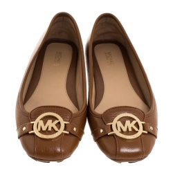 Pre Owned Michael Kors Brown Leather Ballet Flats Size 39