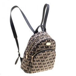 Pre Owned حقيبة ظهر مايكل كورس أبي جلد وكانفاس شهير سوداء/ بيج