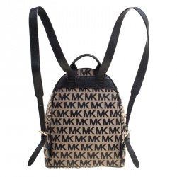 Pre Owned حقيبة ظهر مايكل كورس أبي جلد وكانفاس شهير سوداء/ بيج