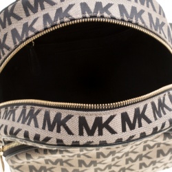 Pre Owned حقيبة ظهر مايكل كورس أبي جلد وكانفاس شهير سوداء/ بيج