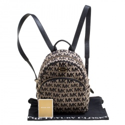 Pre Owned حقيبة ظهر مايكل كورس أبي جلد وكانفاس شهير سوداء/ بيج