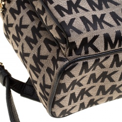 Pre Owned حقيبة ظهر مايكل كورس أبي جلد وكانفاس شهير سوداء/ بيج