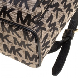 Pre Owned حقيبة ظهر مايكل كورس أبي جلد وكانفاس شهير سوداء/ بيج