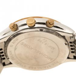 Pre Owned Michael Kors White Gold Tone Stainless Steel Chronograph MK8306 Women's Wristwatch 45 mm