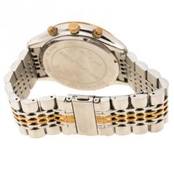 Pre Owned Michael Kors White Gold Tone Stainless Steel Chronograph MK8306 Women's Wristwatch 45 mm
