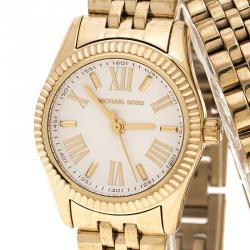 Pre Owned Michael Kors White Dial Yellow Gold Plated Steel Lexington MK3269 Women's Wristwatch 26 mm