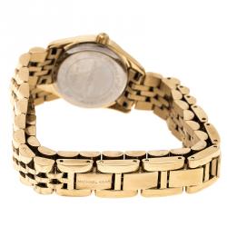 Pre Owned Michael Kors White Dial Yellow Gold Plated Steel Lexington MK3269 Women's Wristwatch 26 mm