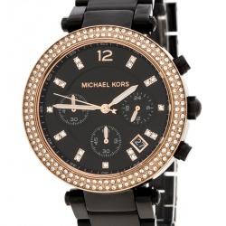 Pre Owned Michael Kors Black Stainless Steel and Rose Gold Plated Steel Parker MK5885 Women's Wristwatch 39 mm