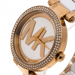 Pre Owned Michael Kors White Dial Yellow Gold Plated Acetate Parker MK6313 Women's Wristwatch 39 mm