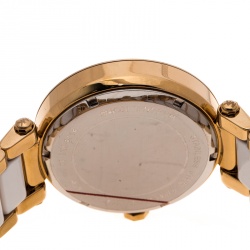 Pre Owned Michael Kors White Dial Yellow Gold Plated Acetate Parker MK6313 Women's Wristwatch 39 mm