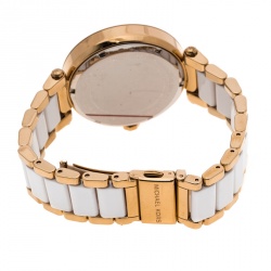 Pre Owned Michael Kors White Dial Yellow Gold Plated Acetate Parker MK6313 Women's Wristwatch 39 mm