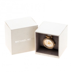 Pre Owned Michael Kors White Dial Yellow Gold Plated Acetate Parker MK6313 Women's Wristwatch 39 mm