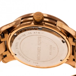 Pre Owned Michael Kors Brown Mother of Pearl Rose Gold Plated Steel Runway MK5494 Women's Wristwatch 39 mm