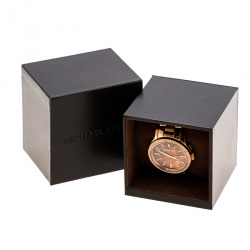 Pre Owned Michael Kors Brown Mother of Pearl Rose Gold Plated Steel Runway MK5494 Women's Wristwatch 39 mm