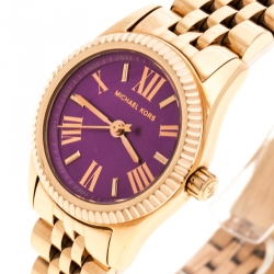Pre Owned Michael Kors Purple Rose Gold Plated MK3273 Petite Lexington Women's Wristwatch 26 mm