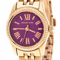 Pre Owned Michael Kors Purple Rose Gold Plated MK3273 Petite Lexington Women's Wristwatch 26 mm