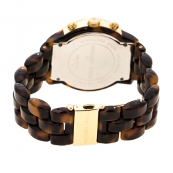 Michael Kors Brown Acrylic Gold Plated Stainless Steel MK5216 Women's Wristwatch 43 mm