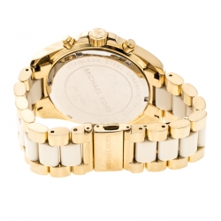 مملوكة مسبقًا Michael Kors Silver White Yellow Gold Plated Steel Ceramic Bradshaw MK5743 Women's Wristwatch 43 mm