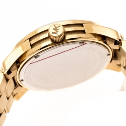 Pre Owned Michael Kors Pave Crystal Gold Tone Stainless Steel Runway MK5706 Women's Wristwatch 45 mm