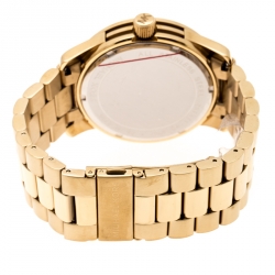 Pre Owned Michael Kors Pave Crystal Gold Tone Stainless Steel Runway MK5706 Women's Wristwatch 45 mm