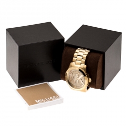 Pre Owned Michael Kors Pave Crystal Gold Tone Stainless Steel Runway MK5706 Women's Wristwatch 45 mm