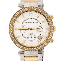Pre Owned Michael Kors Silver White Dial Two-Tone Stainless Steel Parker MK5626 Women's Wristwatch 39 mm