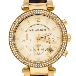 Michael Kors Yellow Gold Plated Stainless Steel Tortoise Parker MK5688 Women's Wristwatch 39 mm