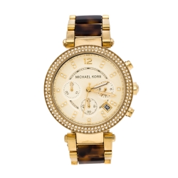 Michael Kors Yellow Gold Plated Stainless Steel Tortoise Parker MK5688 Women's Wristwatch 39 mm