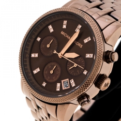Pre Owned Michael Kors Brown Mother of Pearl Brown Ion Coated Stainless Steel Ritz MK5547 Women's Wristwatch 36 mm