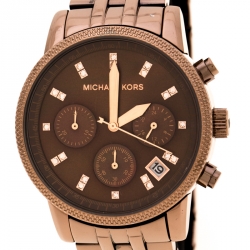Pre Owned Michael Kors Brown Mother of Pearl Brown Ion Coated Stainless Steel Ritz MK5547 Women's Wristwatch 36 mm