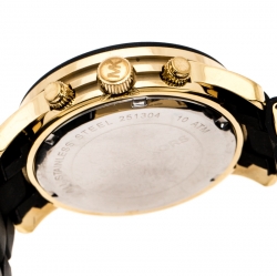 Pre Owned Michael Kors Black Gold Plated Stainless Steel Black Silicon Rubber Runway MK5191 Women's Wristwatch 38 mm