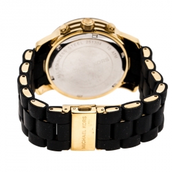 Pre Owned Michael Kors Black Gold Plated Stainless Steel Black Silicon Rubber Runway MK5191 Women's Wristwatch 38 mm