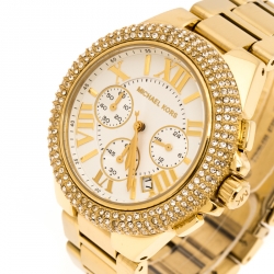 مملوكة مسبقًا Michael Kors White Yellow Gold Plated Stainless Steel Bradshaw MK5657 Women's Wristwatch 45 mm