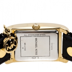 Pre Owned Michael Kors Yellow Gold Plated Stainless Steel Leather Jet Set MK2166 Women's Wristwatch 26 mm